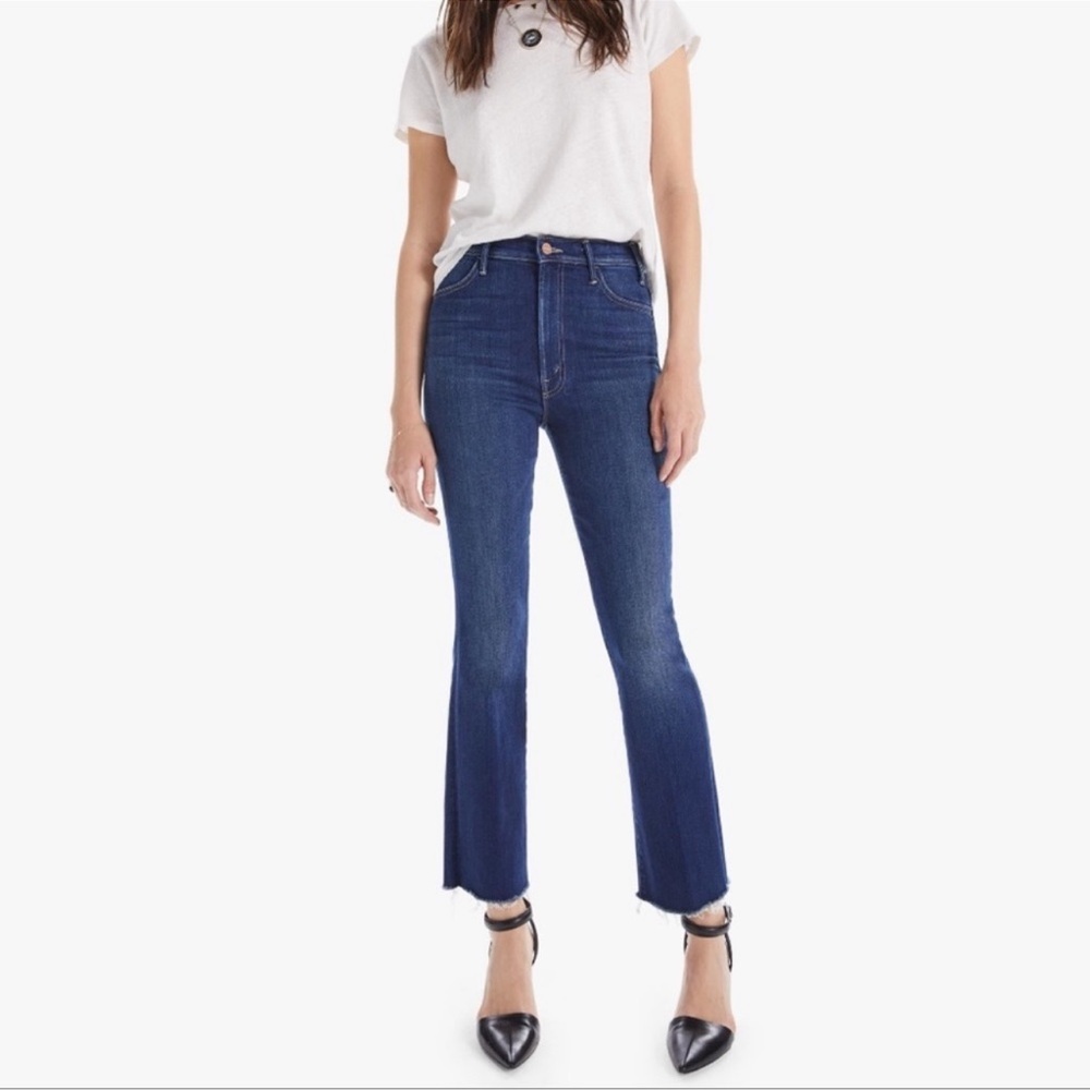 MOTHER Denim Jeans The Hustler Ankle Fray Home Movies Flared Dark Wash 25